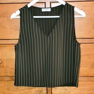 Babaton sleeveless green and cream striped crop top